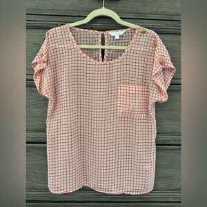 NEW Sheer Printed Chiffon Blouse NWOT Red Checkered White Plaid Gingham